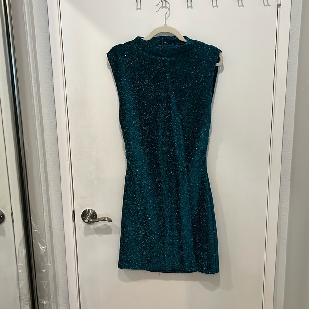 Reformation Alden Knit Blue Metallic Sparkly Mini Dress
